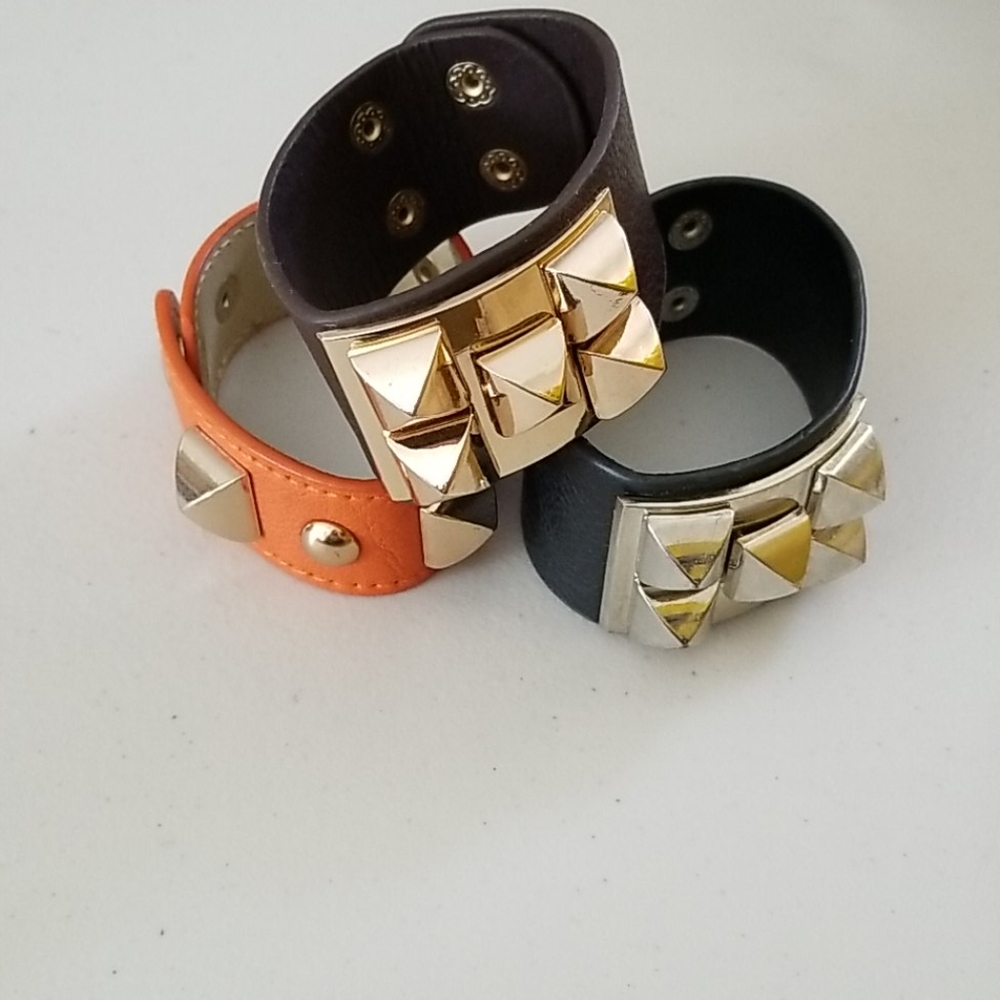 Final reduction! Trio of punk spike cuff bracelets!